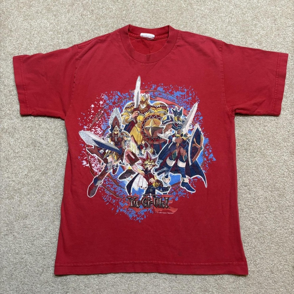 Vtg 90s Yu-Gi-Oh Shirt Youth Medium 16x23 Red Graphic Anime Duel Monsters 1996
